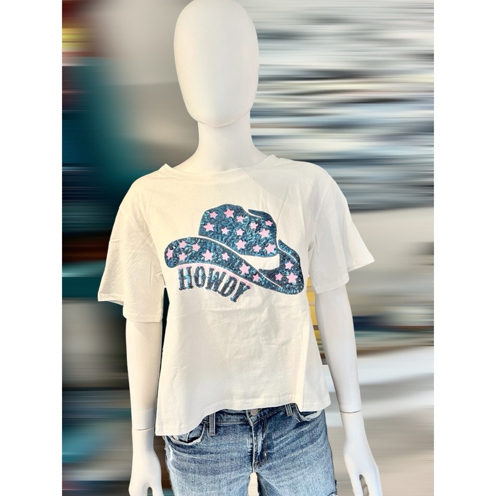 PEACH LOVE CALIFORNIA Howdy sequin graphic tee S M L - Picture 3 of 7
